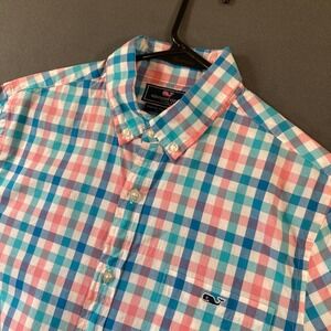 Vineyard Vines Mens Small Slim Fit Tucker Shirt Pink Blue Gingham Button Down
